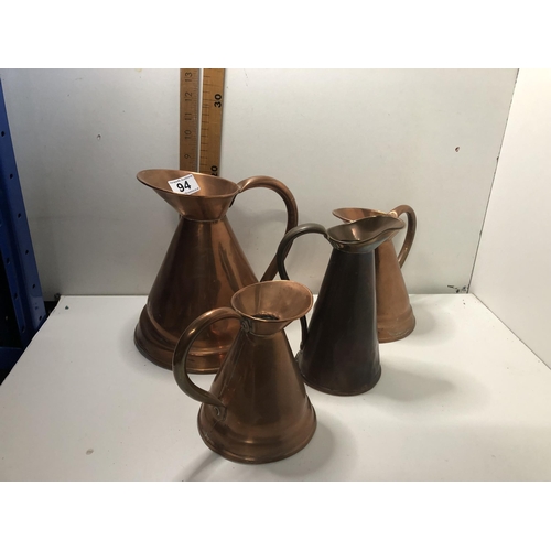 94 - X4 copper jugs