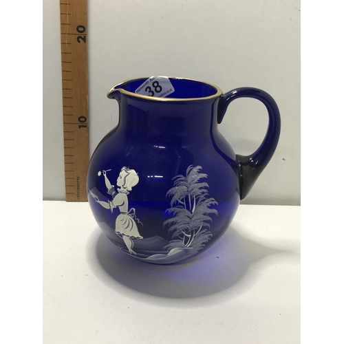 38 - Blue hand painted glass jug
PLEASE NOTE NOT POSTABLE