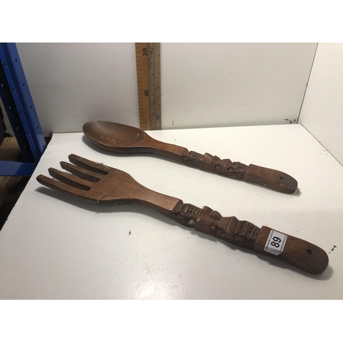 89 - X2 large wooden fork & spoon