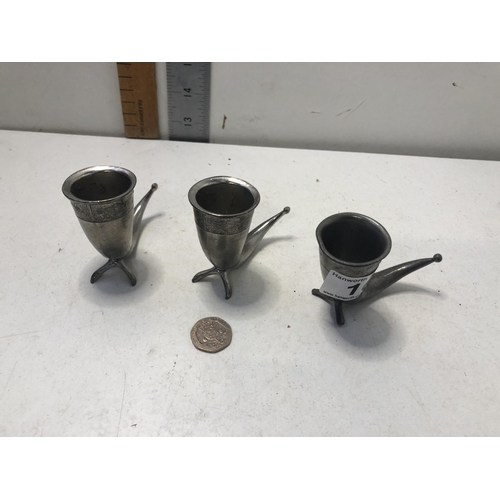 16 - X3 Norwegian pewter horn cups