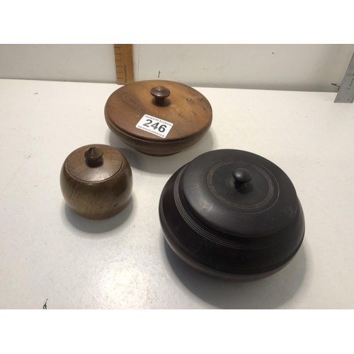 246 - X3 wooden lidded bowls