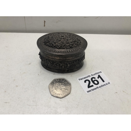 261 - White metal pill box