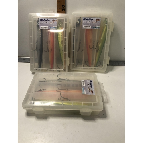 9 - X3 boxes of fishing wobblers