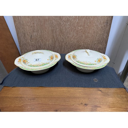 67 - Pair of Woods Ivoryware Serving Dishes with lids