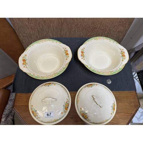 67 - Pair of Woods Ivoryware Serving Dishes with lids
