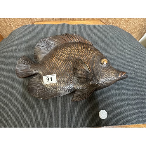 91 - Wooden Wall hanging Fish Carving, AF