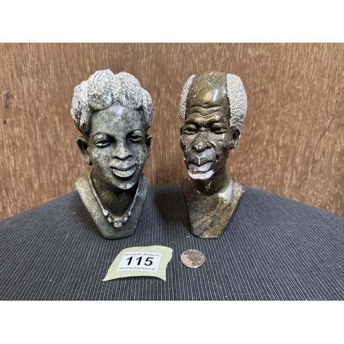 115 - Pair of Stone Heads, AF (small scratches)