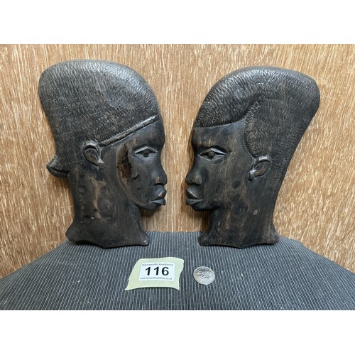 116 - Vintage Pair of Wooden Head Wall Hangings