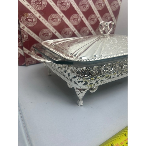 111 - Silver Plated Serving Dish made with Pyrex Glass