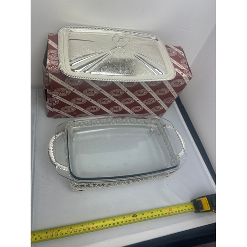 111 - Silver Plated Serving Dish made with Pyrex Glass