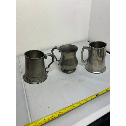 194 - 3 Pewter Silver Tankards