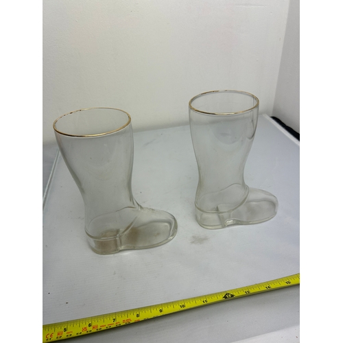 199 - Pair of Glass Beer Boots - MAKER MARK ON BOTTOM