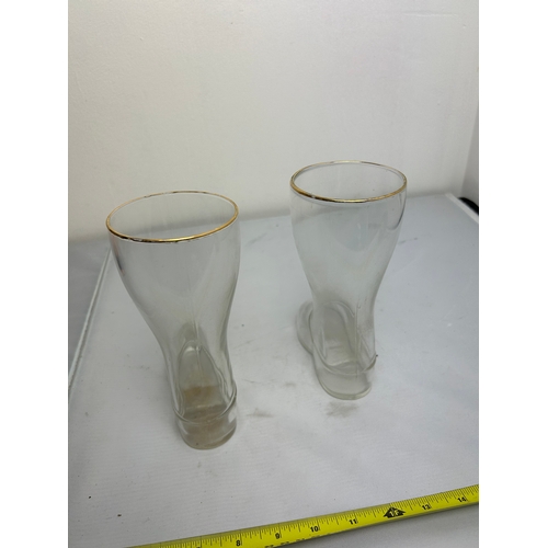 199 - Pair of Glass Beer Boots - MAKER MARK ON BOTTOM