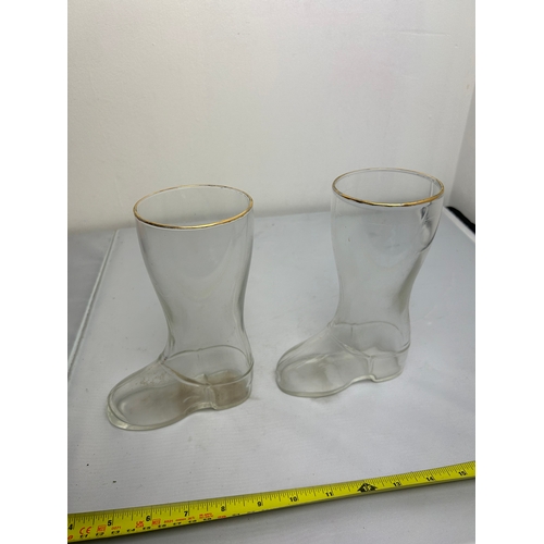 199 - Pair of Glass Beer Boots - MAKER MARK ON BOTTOM