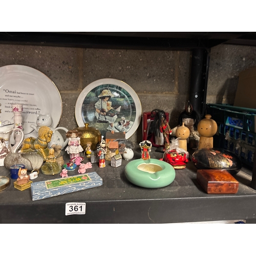 361 - Shelf full of collectibles, please note not postable