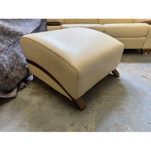 199 - 2 x Cream Leather Sofas and Footstool, 'Elle Salotti'