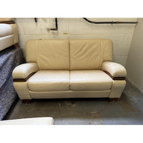 199 - 2 x Cream Leather Sofas and Footstool, 'Elle Salotti'