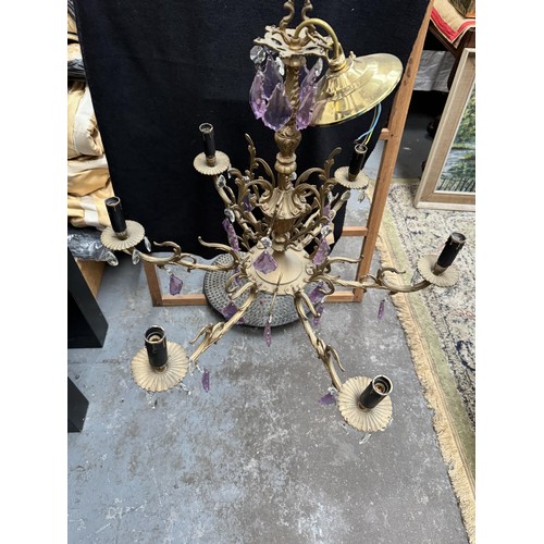 296 - 6 Arm Chandelier, AF, some glass drops missing