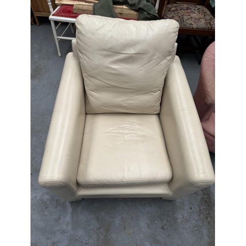 628 - Cream Leather Armchair