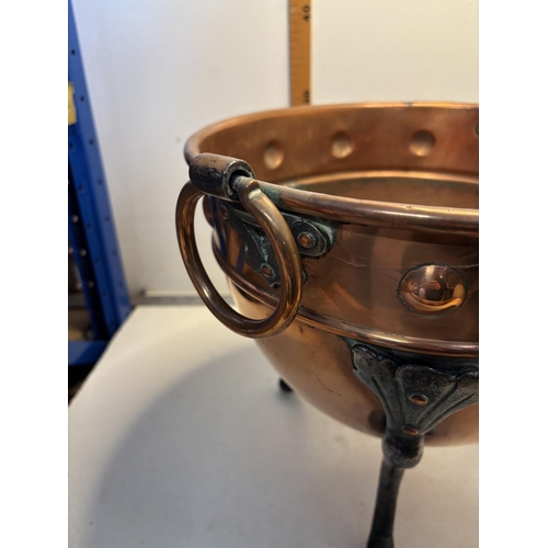 1 - 19th century copper coal bucket on metal legs