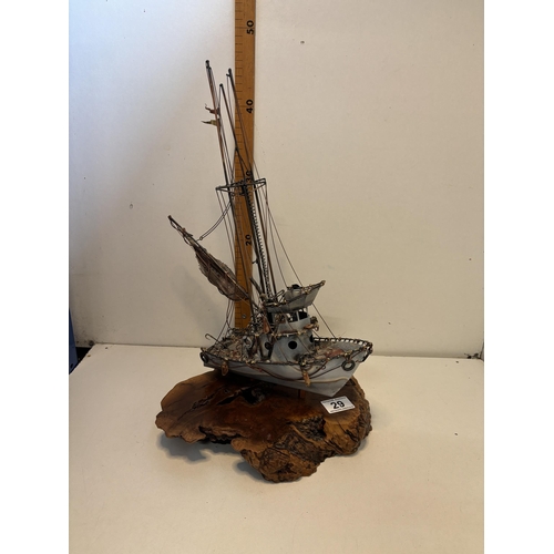 29 - Metal ship on wooden base