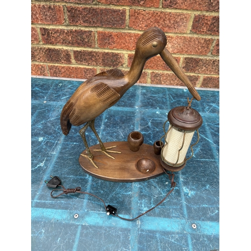 25 - Vintage wooden lamp in form of a Heron