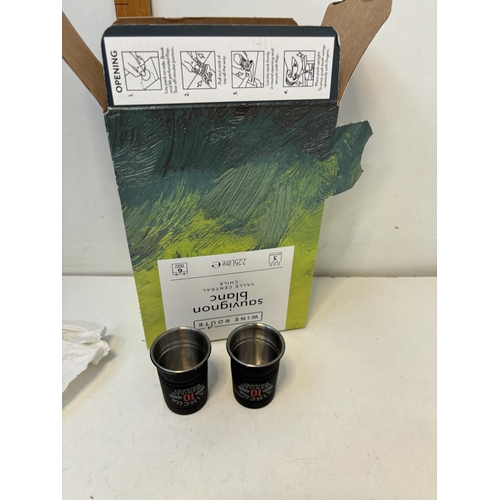 130 - X15 tin cup American Whiskey metal shot glasses