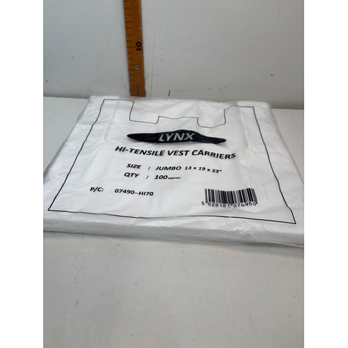 150 - Pack of 100 Lynx hi-tensile vest carrier bags, size jumbo.