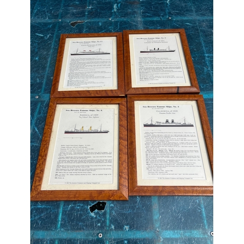 250 - 4 framed ship prints by J.H. Isherwood, depicting famous ships such as 'Caledonia' (1926) and 'Ameri... 