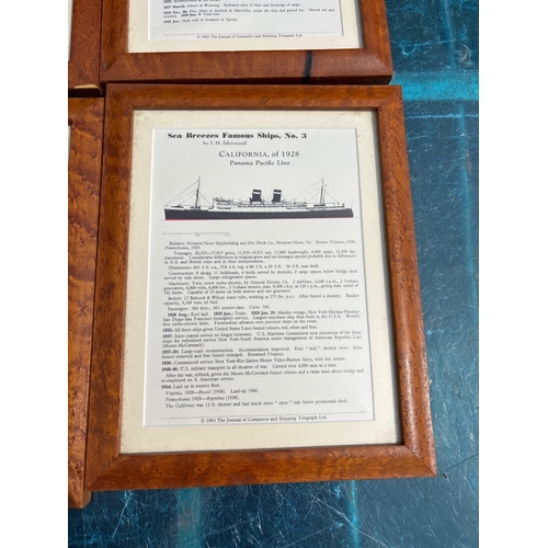 250 - 4 framed ship prints by J.H. Isherwood, depicting famous ships such as 'Caledonia' (1926) and 'Ameri... 