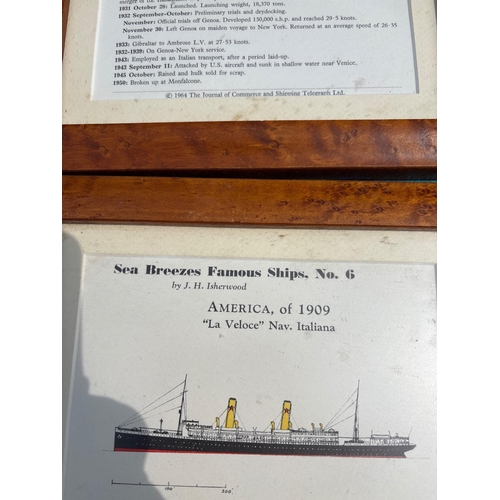 250 - 4 framed ship prints by J.H. Isherwood, depicting famous ships such as 'Caledonia' (1926) and 'Ameri... 