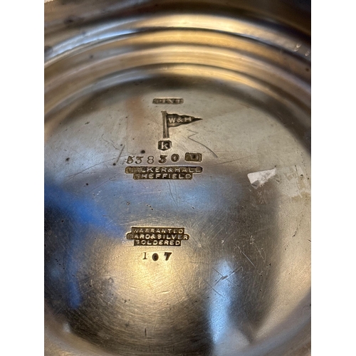 21 - Silver-plated mug by Walker & Hall, Sheffield, marked.