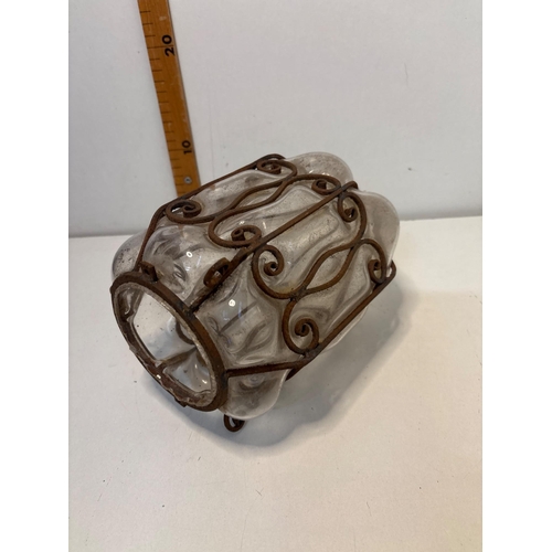 3 - Glass light fixture with iron frame, 8-inch height.please note not postable