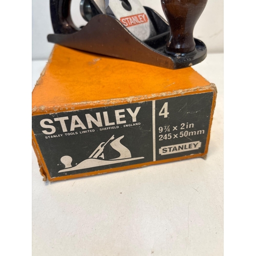 91 - Stanley No. 4 hand plane with original box, 9.5 x 2 inches.