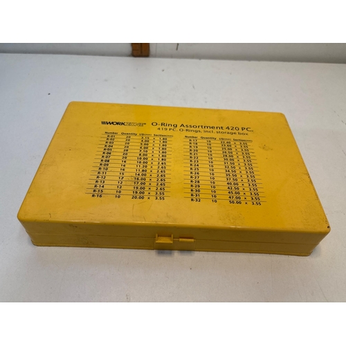 92 - WorkPro 420-piece O-ring assortment in yellow storage case.