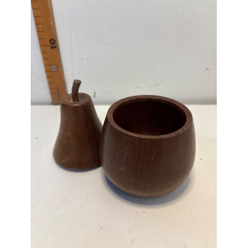101 - Wooden container in pear shape with removable lid.