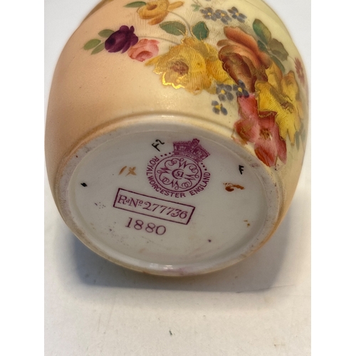 102 - Royal Worcester porcelain basket with floral design, dated 1880. Features a blush ivory finish with ... 