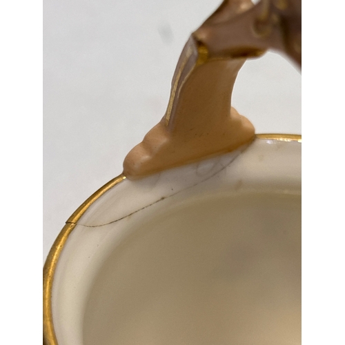 102 - Royal Worcester porcelain basket with floral design, dated 1880. Features a blush ivory finish with ... 