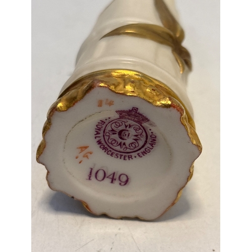 104 - Porcelain Royal Worcester vase with gold detailing and floral motif, marked 1049 on the base.