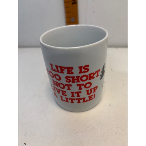30 - Snoopy ceramic coffee mug featuring Woodstock and the phrase 'Life is too short not to live it up a ... 