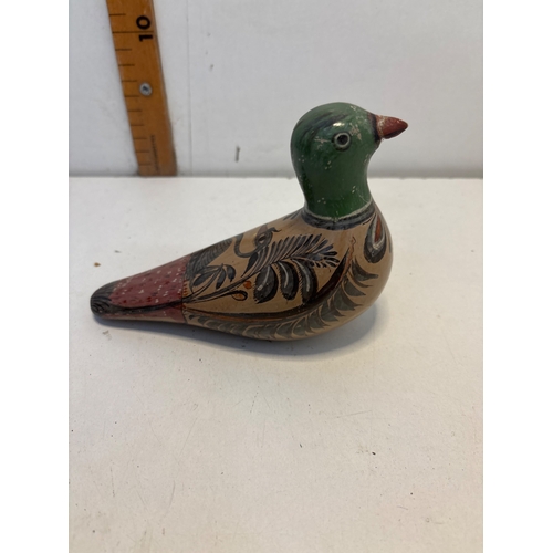 63 - Hand-painted  bird with floral design, artist-signed.