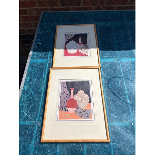 92 - Framed still life prints with bamboo-style frames.not postable