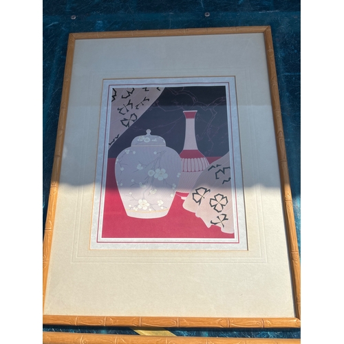 92 - Framed still life prints with bamboo-style frames.not postable