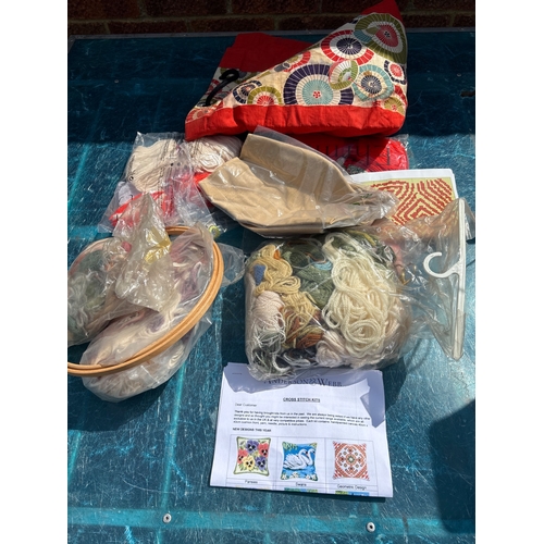 98 - Cross-stitch kits by Anderson & Webb with materials, patterns for pansies, swans, and geometric desi... 