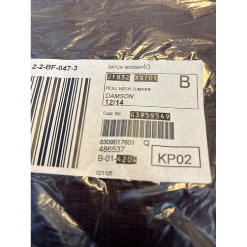 143 - Roll neck jumper in damson, size 12/14, sealed packaging.