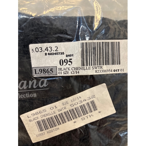153 - Diana Collection black chenille sweater, size 12/14, new.