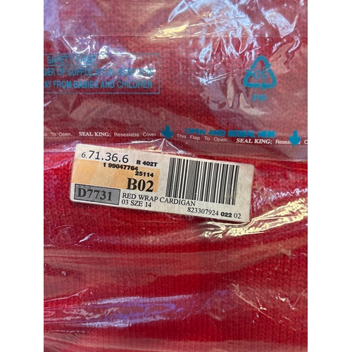 162 - Red wrap cardigan, size 14, sealed in packaging.
