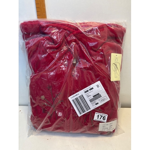176 - Red fleece jacket, size 12-14, new in packaging.