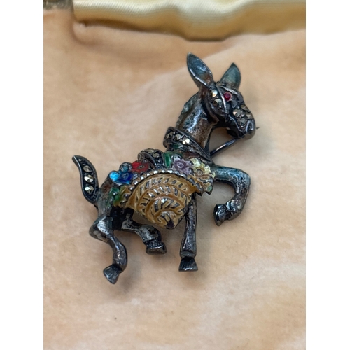 4 - Coro donkey brooch with rhinestones and enamel, in original box.