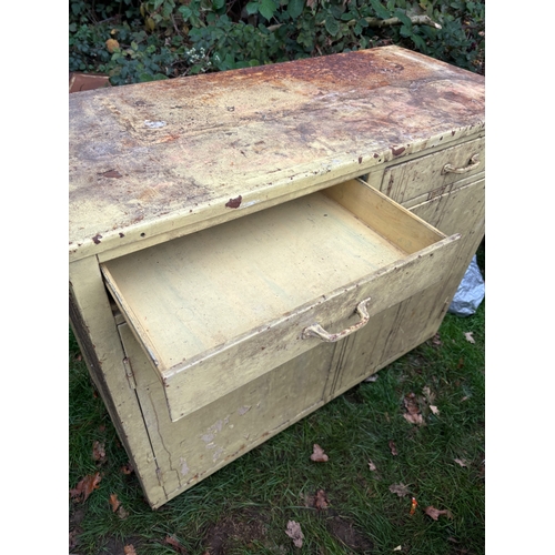 49 - Metal industrial cabinet with two doors, one drawer, and distressed paint.